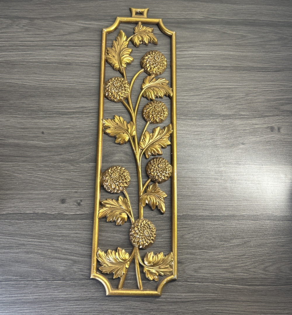 Vintage Sexton USA Gold Floral Chrysanthemum Metal Wall Hanging MCM Decor